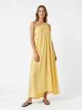 IDALINA Women's One-Shoulder Draped Linen Maxi Dress