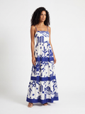 SOLENZA Women's Square-Neck Tiered Maxi Dress with Tropical Print