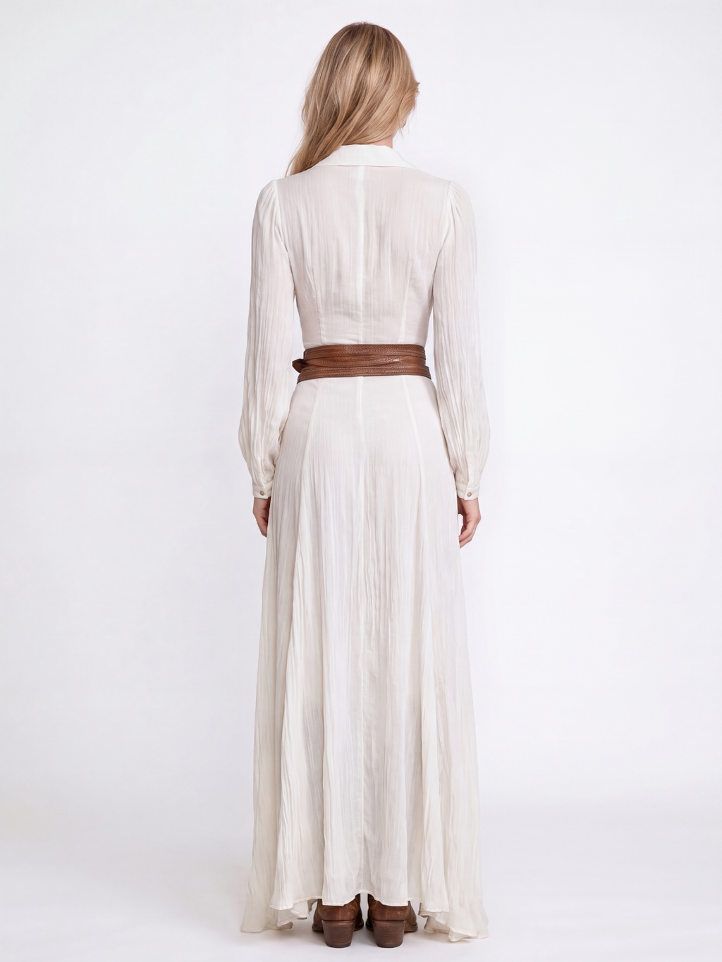 WINTERFIELD Women's Collared Button-Front Belted Maxi Dress