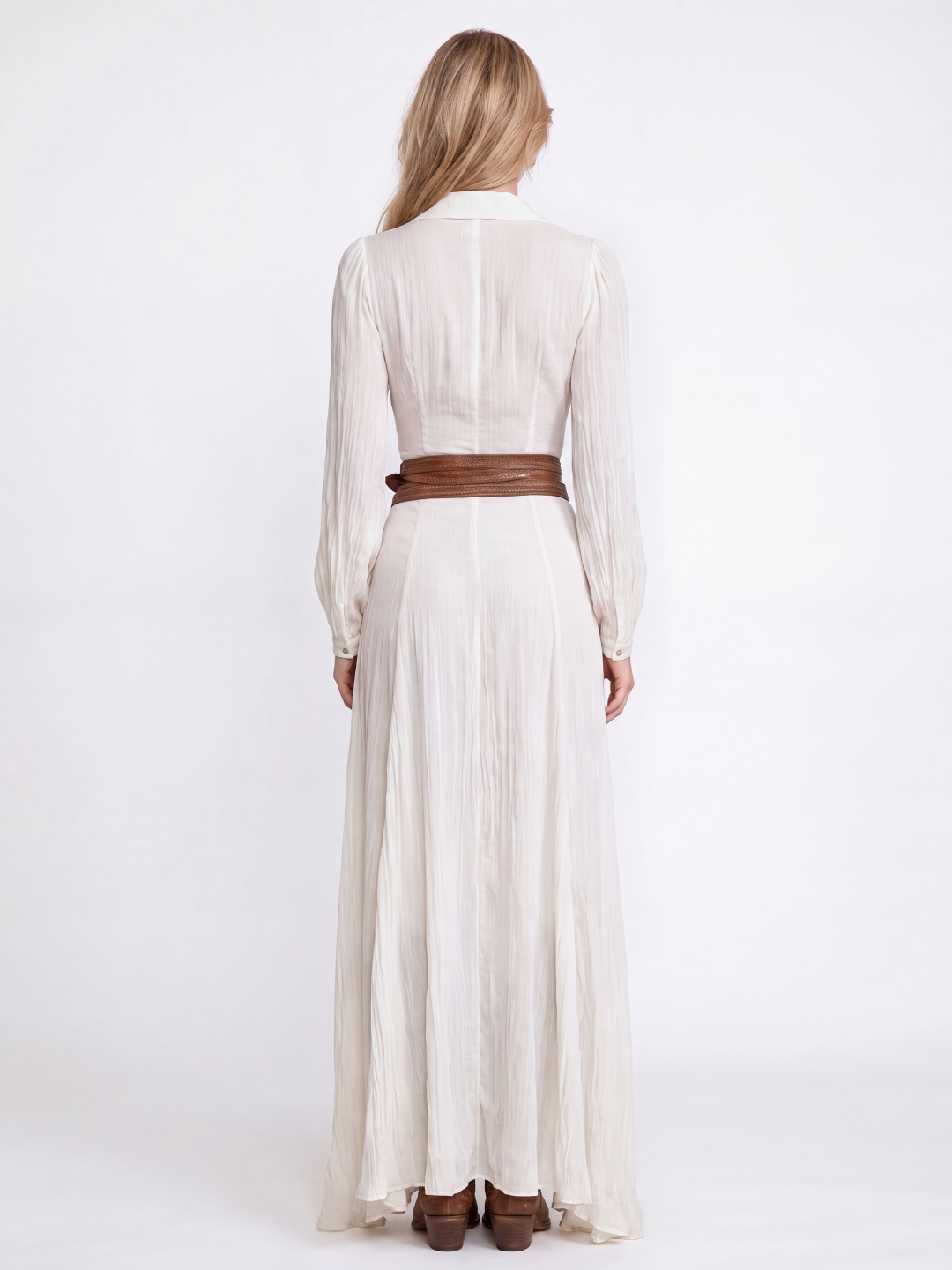 WINTERFIELD Women's Collared Button-Front Belted Maxi Dress