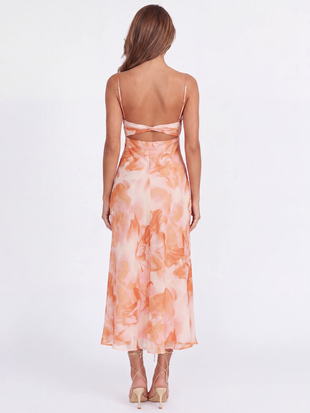 QUINTANA Women's Low Back Twist Maxi Dress with Floral Print