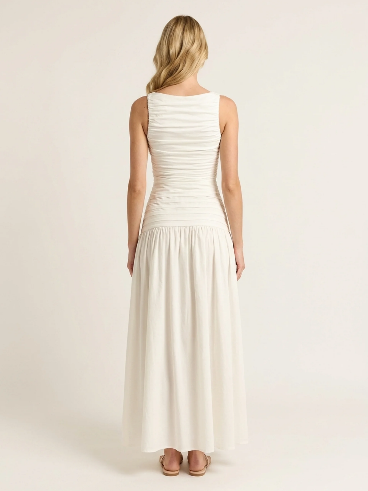 PRISCA Women's High-Neck Pintuck Drop-Waist Maxi Dress