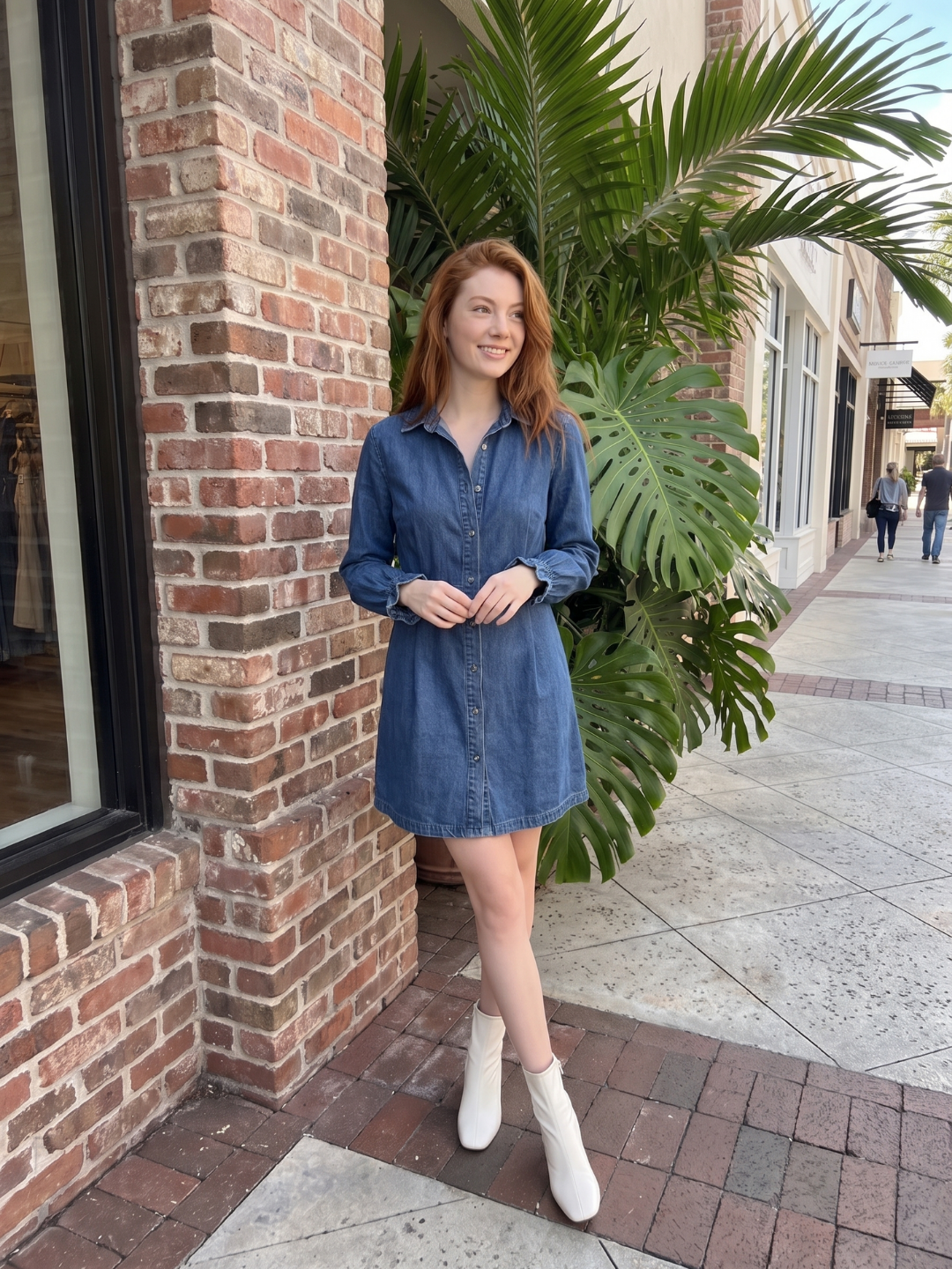 TALORA Women's Long Sleeve Washed Denim Button-Front Mini Dress