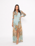 INES Women's Floral Print Chiffon Button-Front Midi Shirt Dress