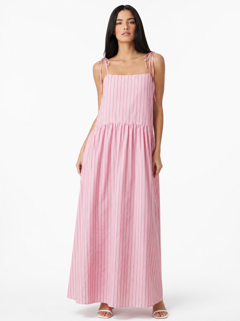 BRYNDIS Women's Tie-Shoulder Striped Maxi Dress