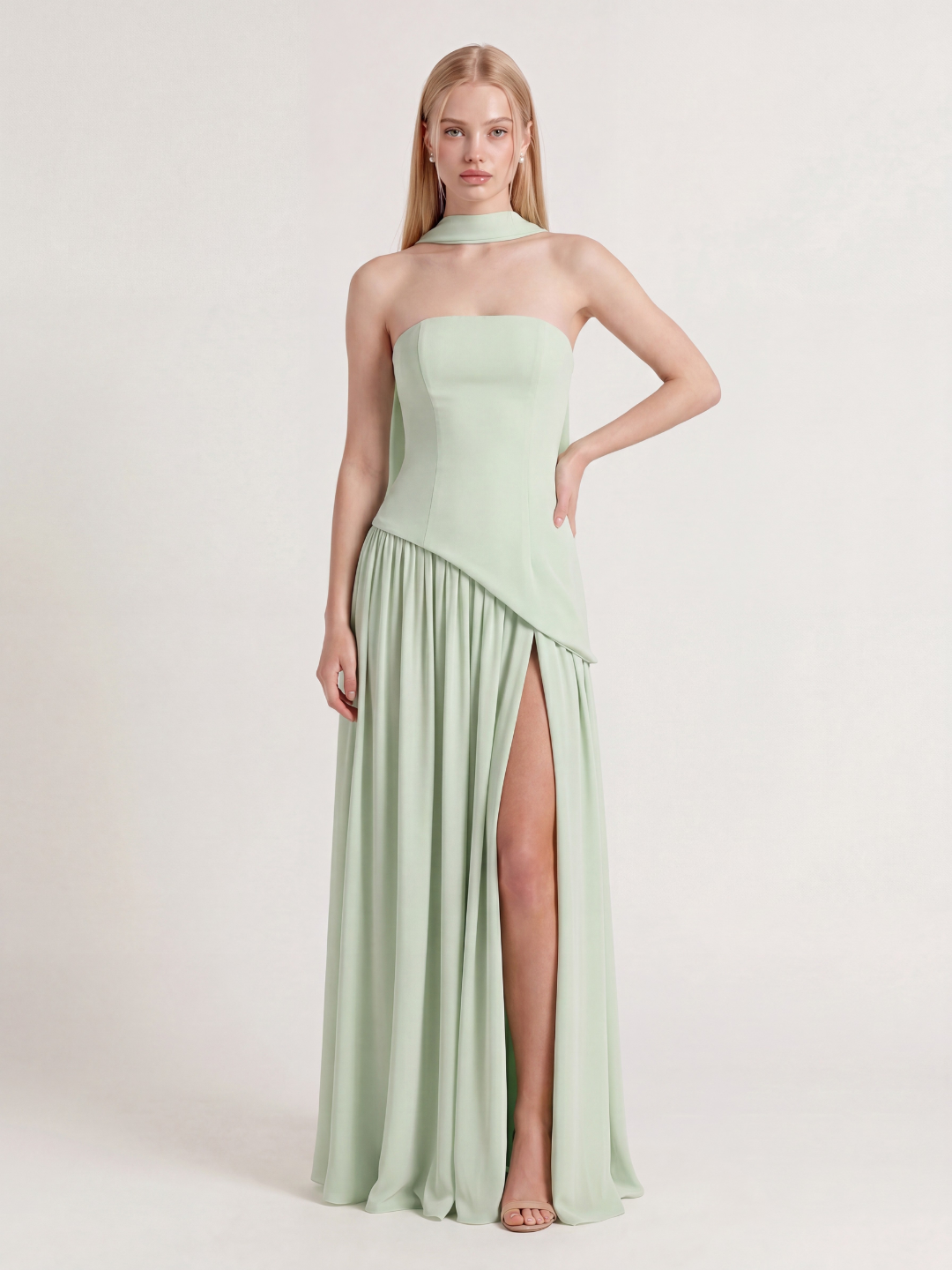 SABLE Women's Strapless Asymmetric Contrast Maxi Dress with Choker