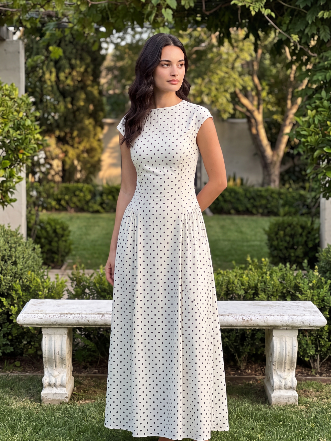 YSEULTA Women's Polka Dot Cap Sleeve A-Line Maxi Dress