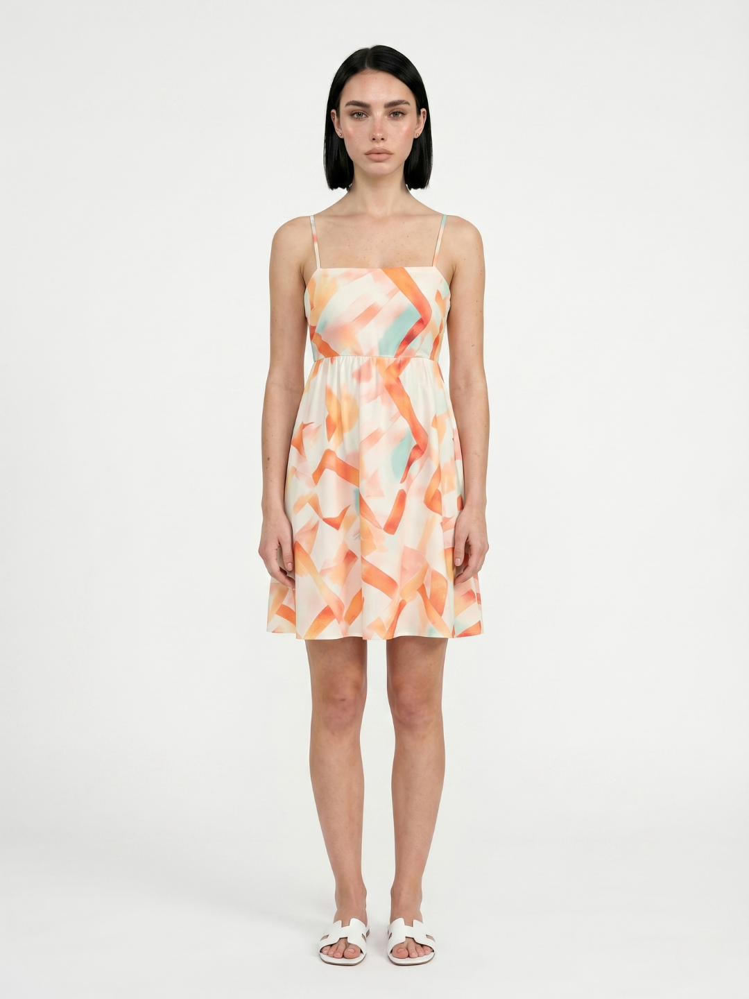 CORVINELLE Women's Square-Neck Mini Dress with Abstract Print