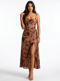BELLWOOD Women's Floral Chiffon Corset Midi Dress