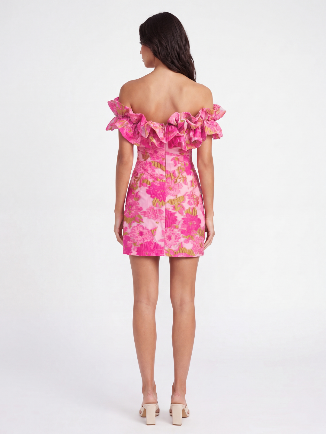 WYNDOLYN Women's Off-Shoulder Textured Mini Dress with Ruffle Detail