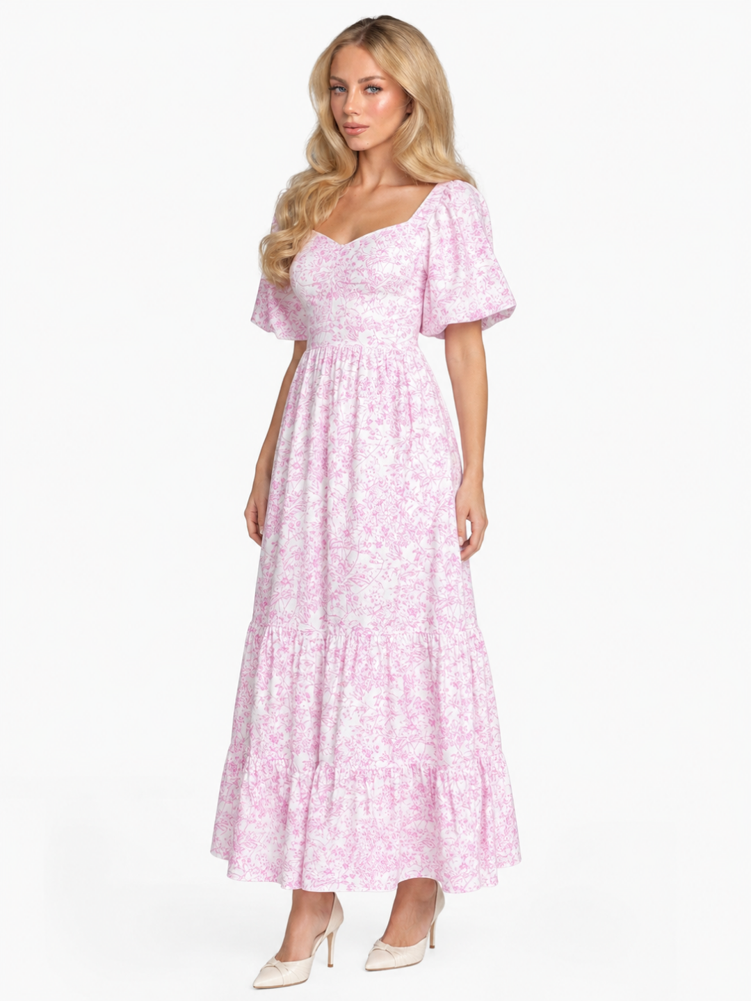 CARWYN Women's Short Sleeve Floral Print Tiered Maxi Dress