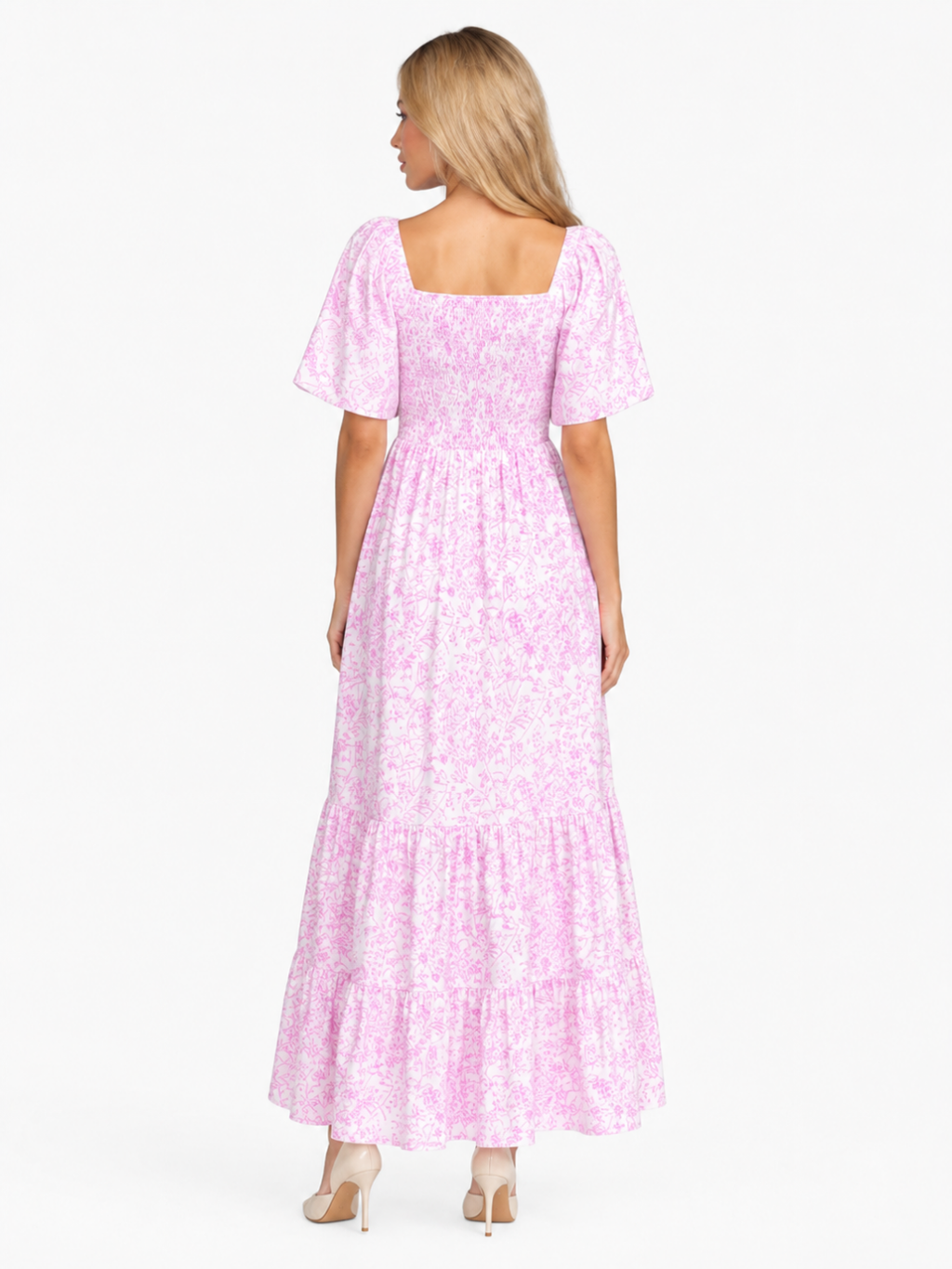 CARWYN Women's Short Sleeve Floral Print Tiered Maxi Dress