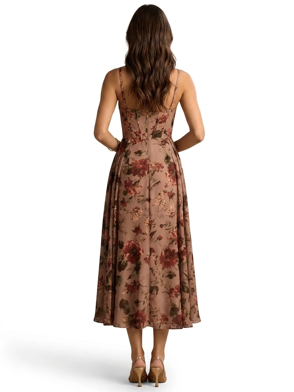 BELLWOOD Women's Floral Chiffon Corset Midi Dress