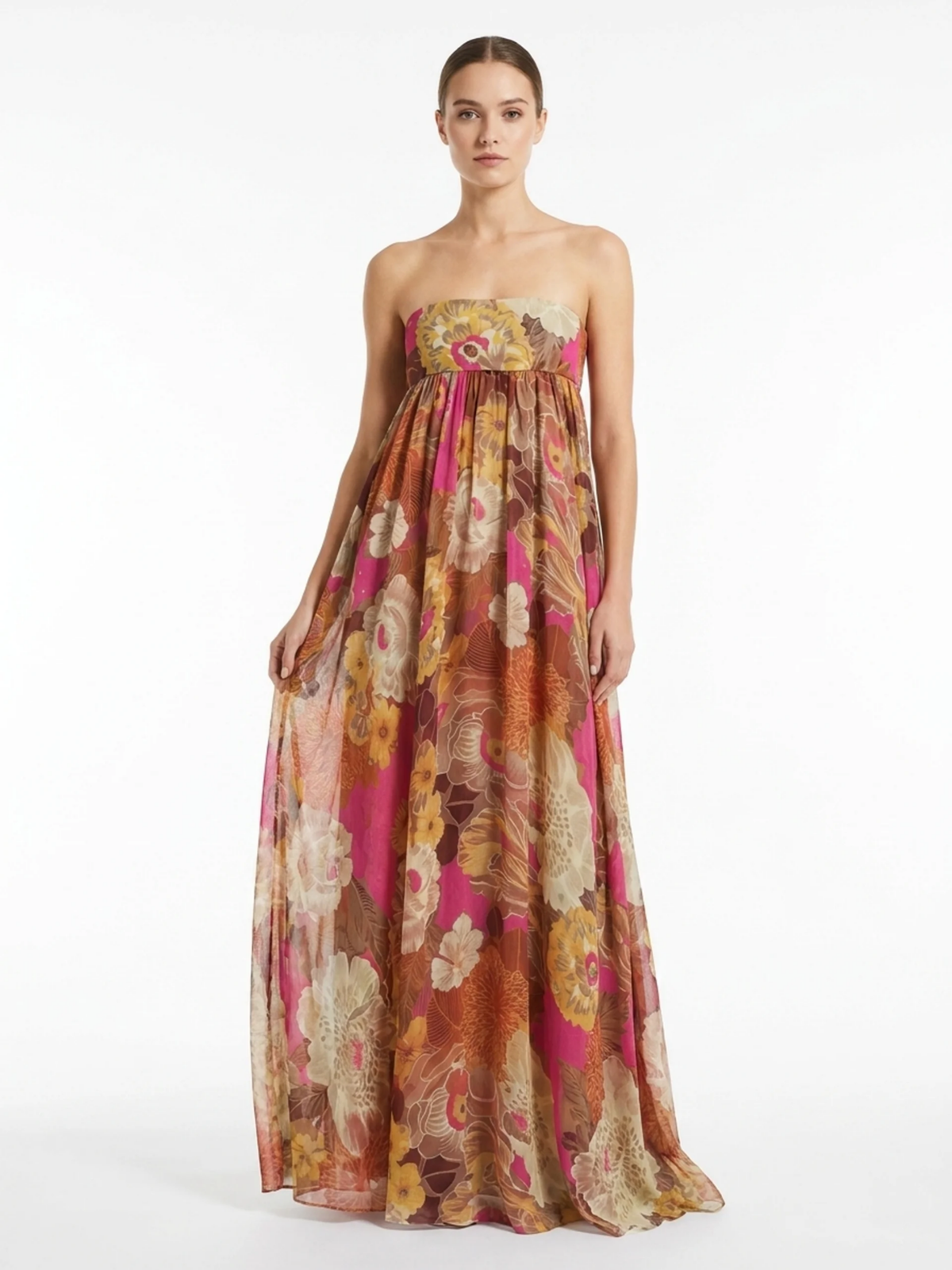 CORVIANA Women's Floral Strapless Empire Maxi Dress