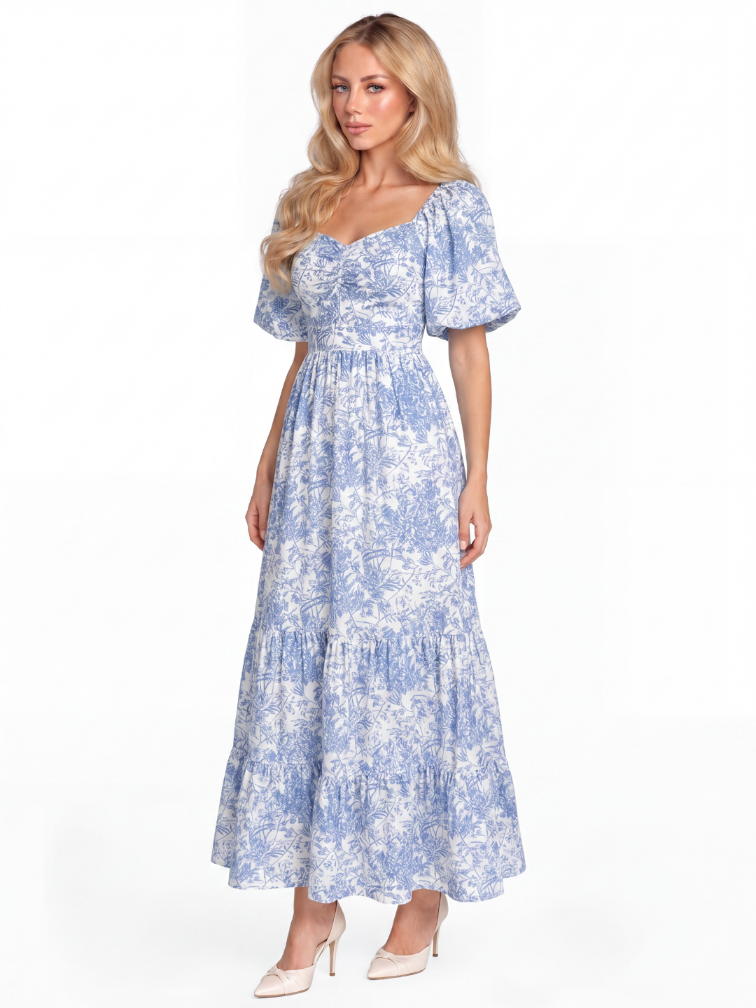 CARWYN Women's Short Sleeve Floral Print Tiered Maxi Dress