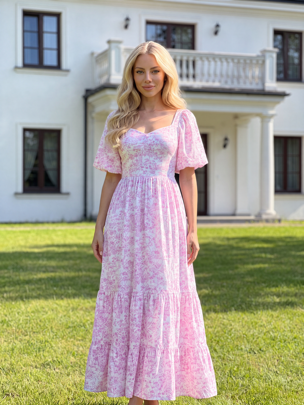 CARWYN Women's Short Sleeve Floral Print Tiered Maxi Dress