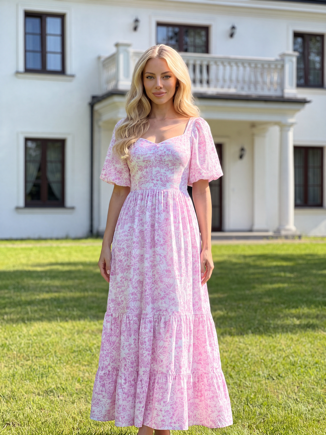 CARWYN Women's Short Sleeve Floral Print Tiered Maxi Dress