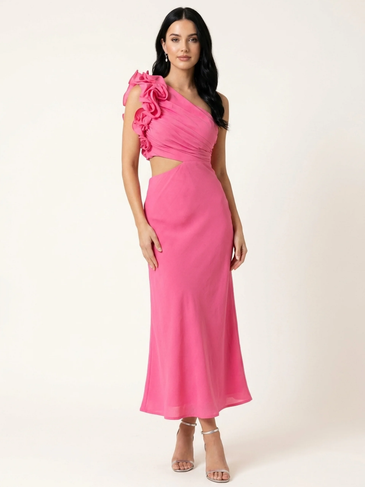 WINTERSONG Women's One-Shoulder Ruffle Cutout Maxi Dress