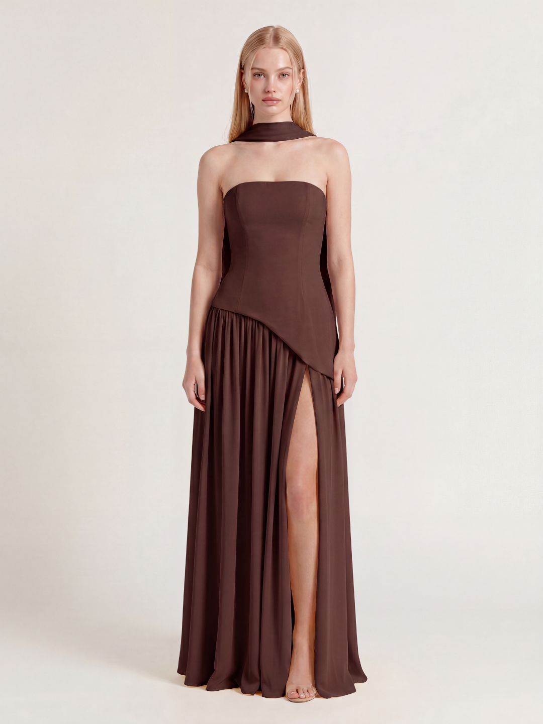 SABLE Women's Strapless Asymmetric Contrast Maxi Dress with Choker