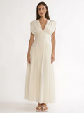 GISELDA Women's V-Neck Ruched Asymmetric-Waist Maxi Dress