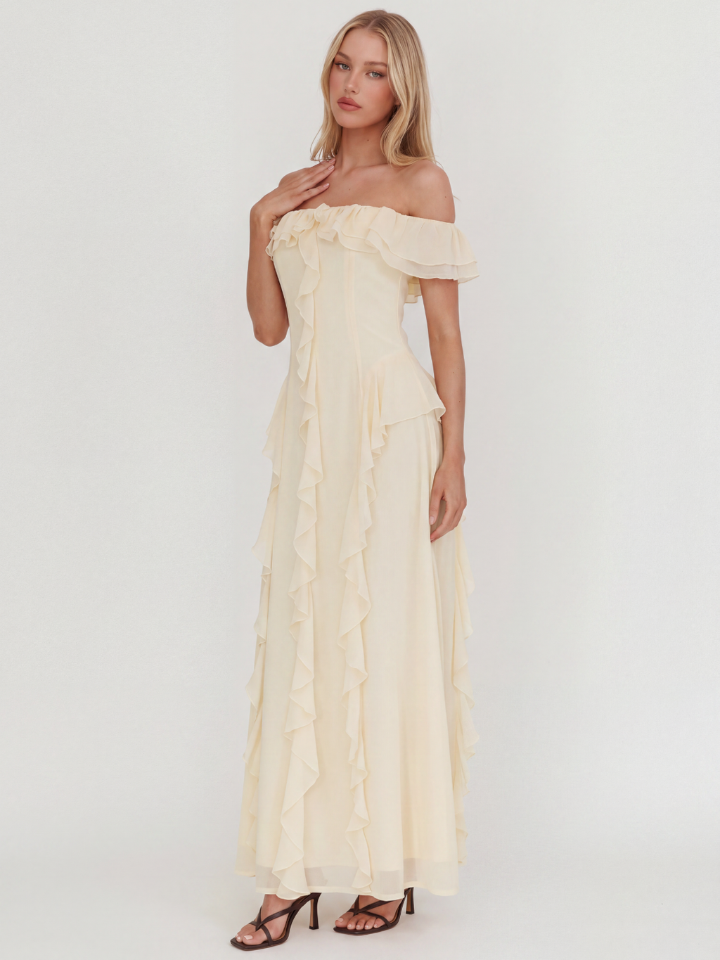 BERYL Women's Off-Shoulder Ruffle Trim Maxi Dress