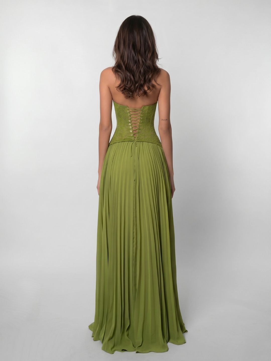 SERAPHINE Women's Lace Corset Halterneck Pleated Maxi Dress