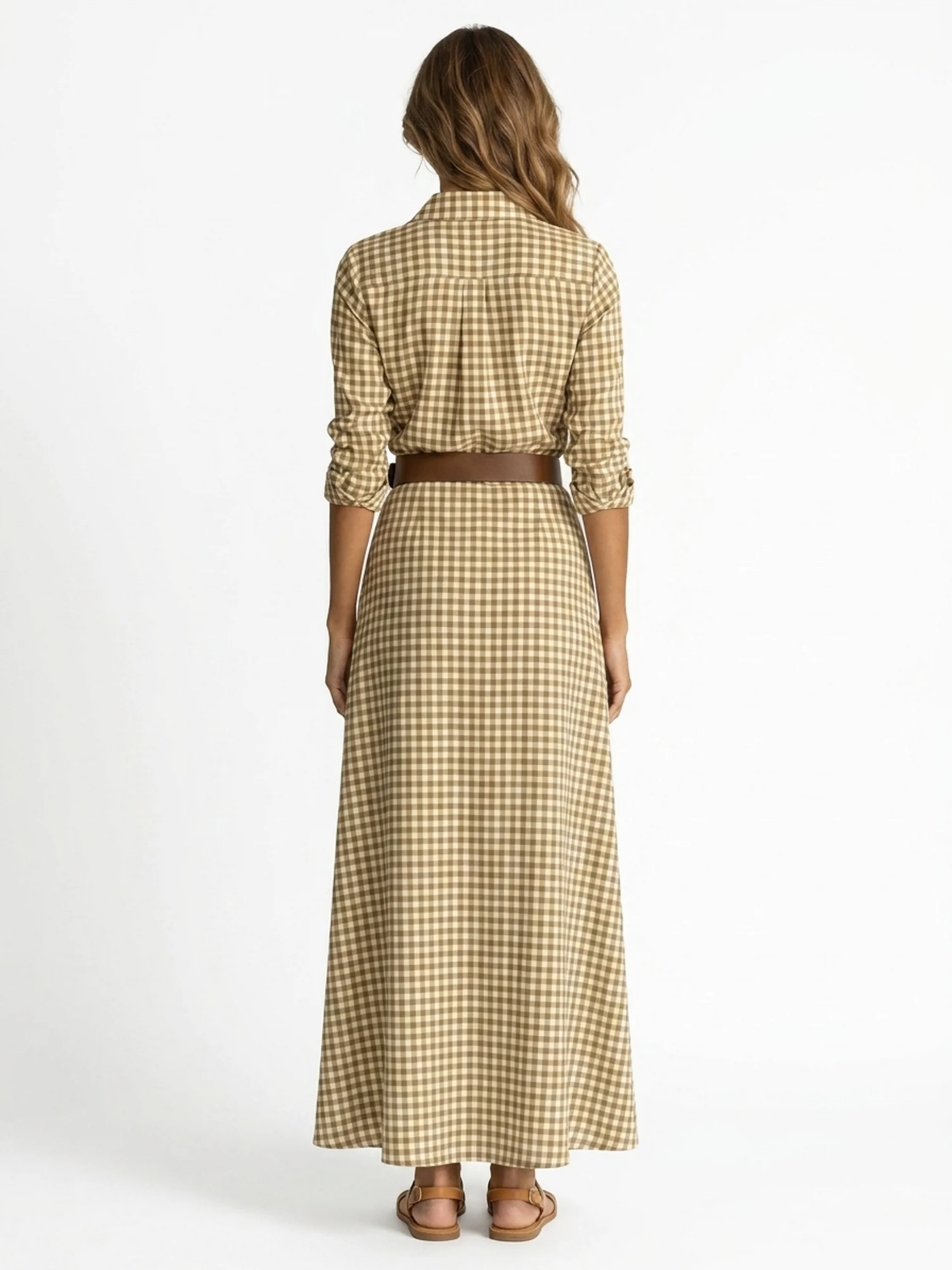 FLORENTYNA Women's Gingham Belted Wrap Shirt Maxi Dress