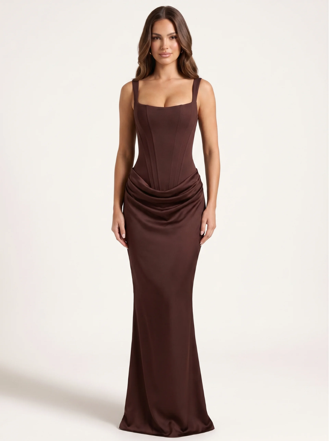 ROSEVEAR Women's Corset Bodice Draped Satin Maxi Dress