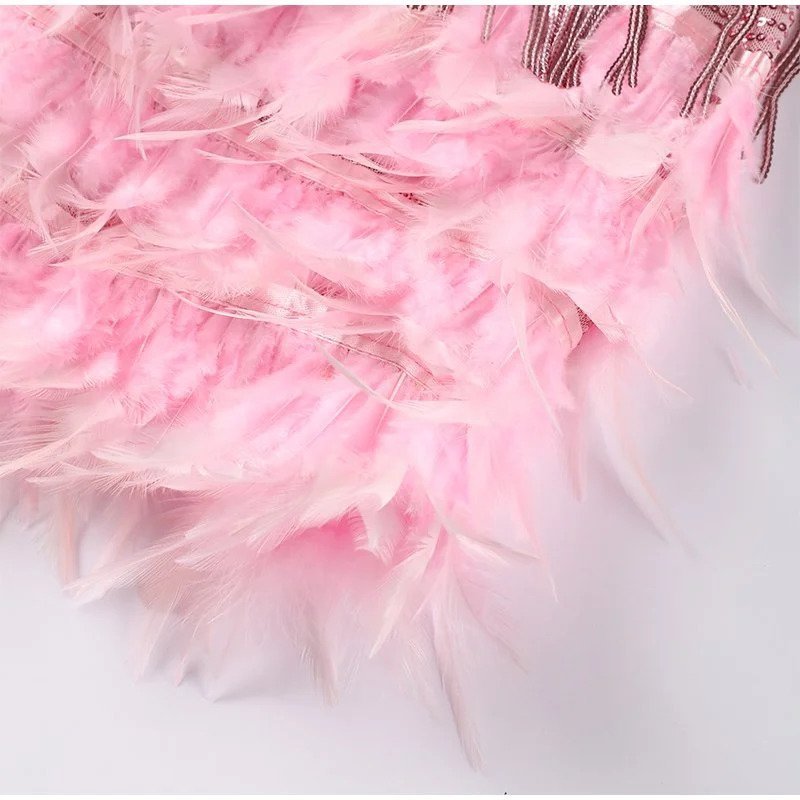 LARKSPUR Women's Fringe Feather Mini Dress