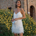LARKSPUR Women's Fringe Feather Mini Dress