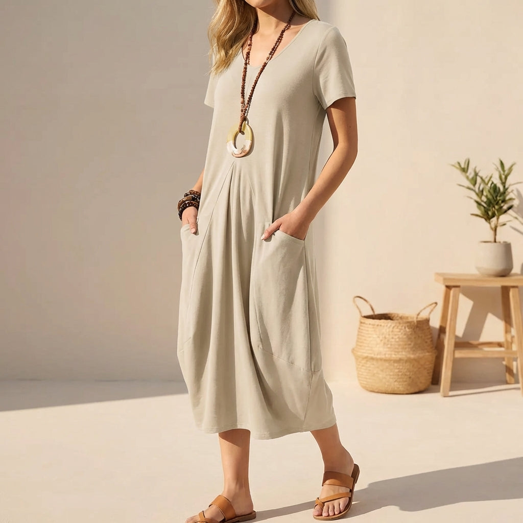 SURI Women's Short Sleeve Casual Midi Dress