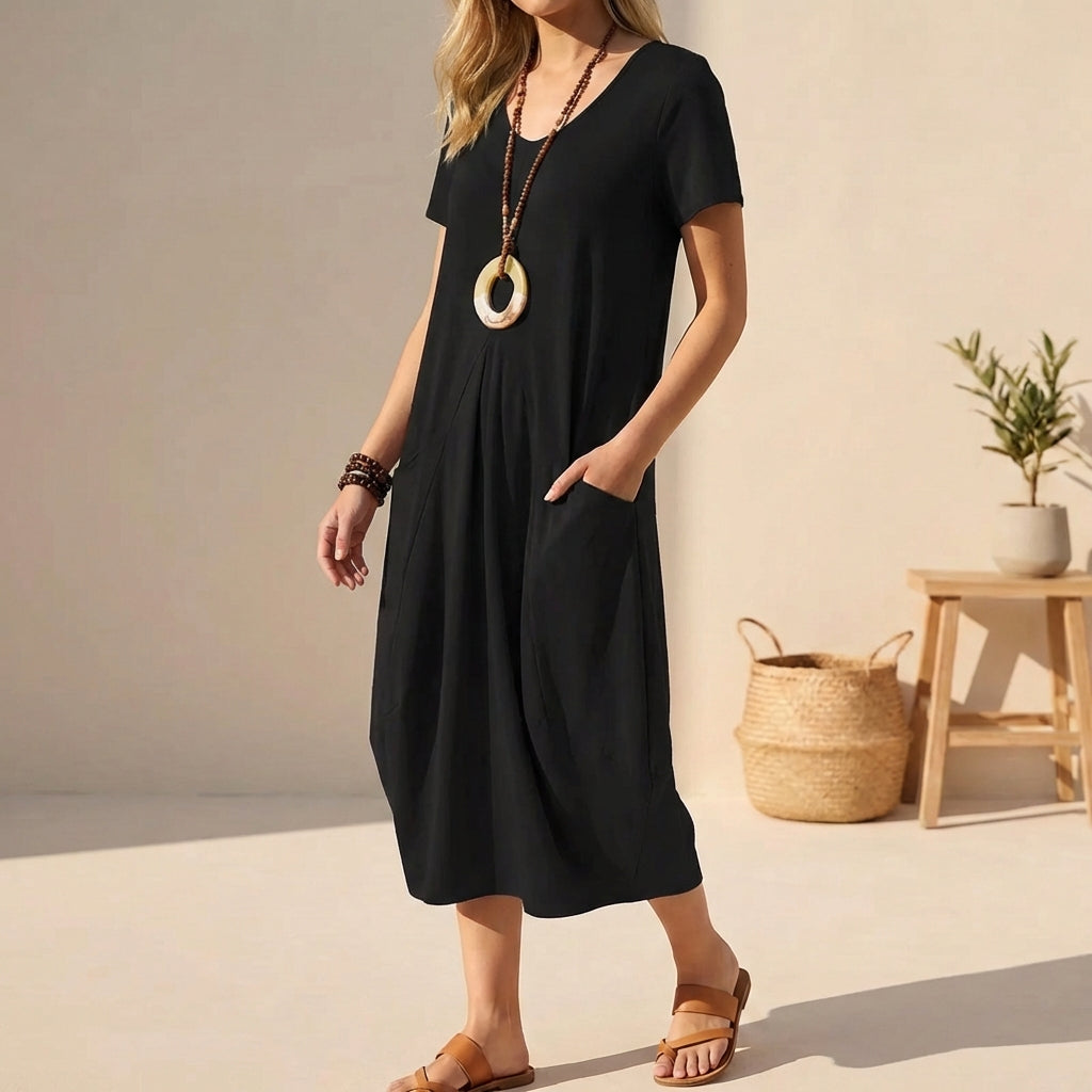 SURI Women's Short Sleeve Casual Midi Dress