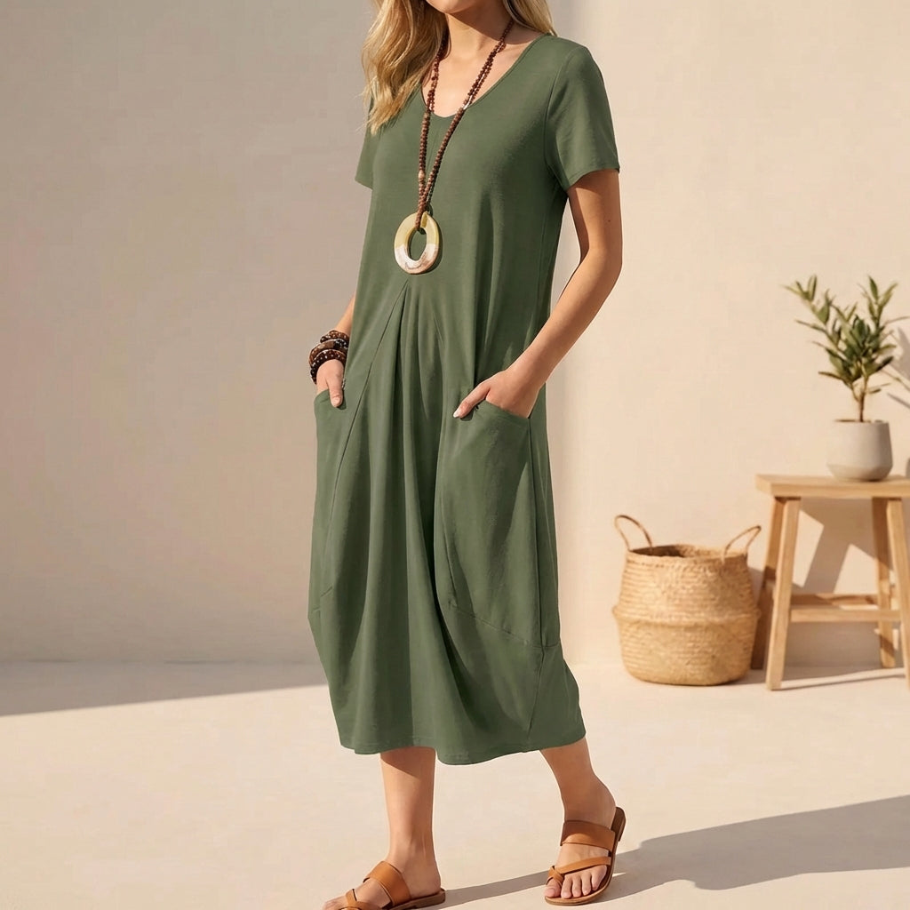 SURI Women's Short Sleeve Casual Midi Dress