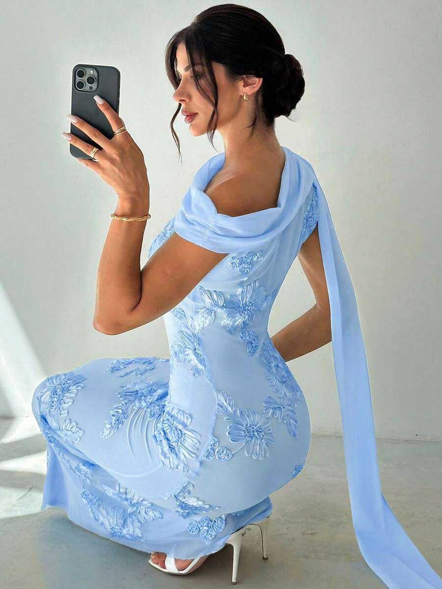 ESMERALDA Women's Sleeveless Floral Appliqué Maxi Dress