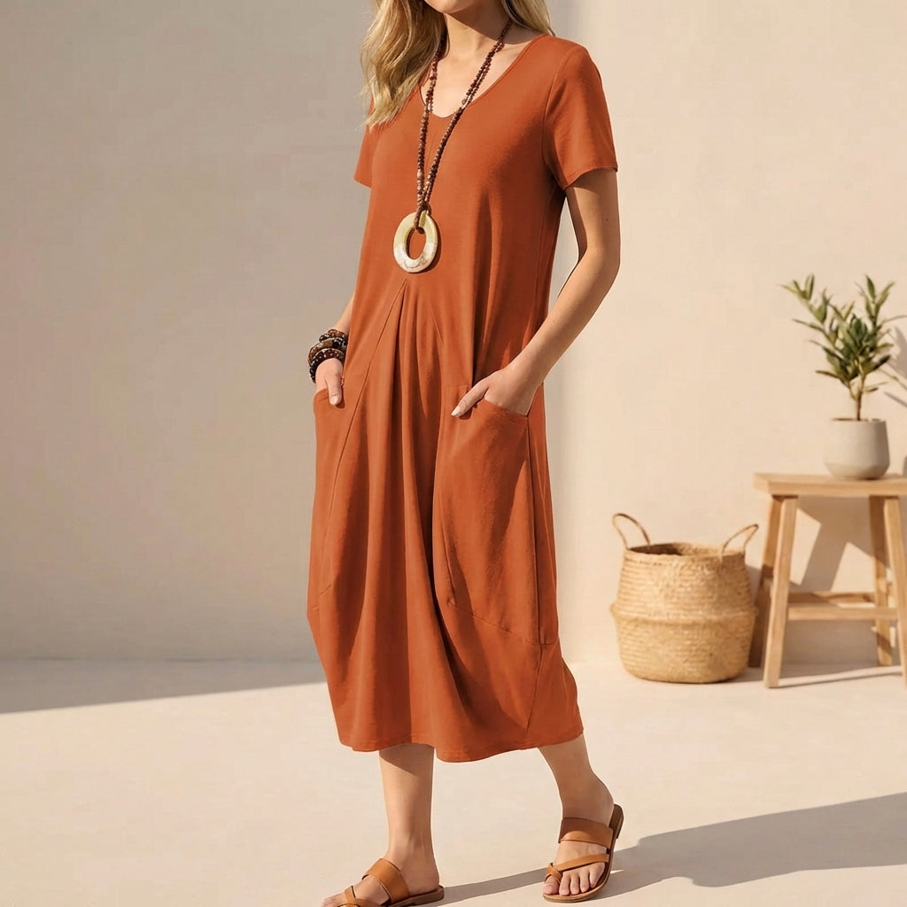 SURI Women's Short Sleeve Casual Midi Dress