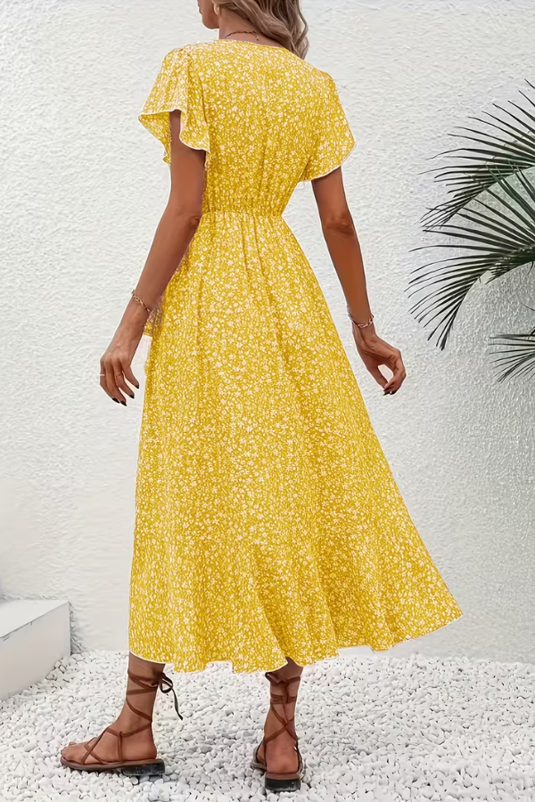 JORUNN Women's Short Sleeve Floral Print Wrap Maxi Dress