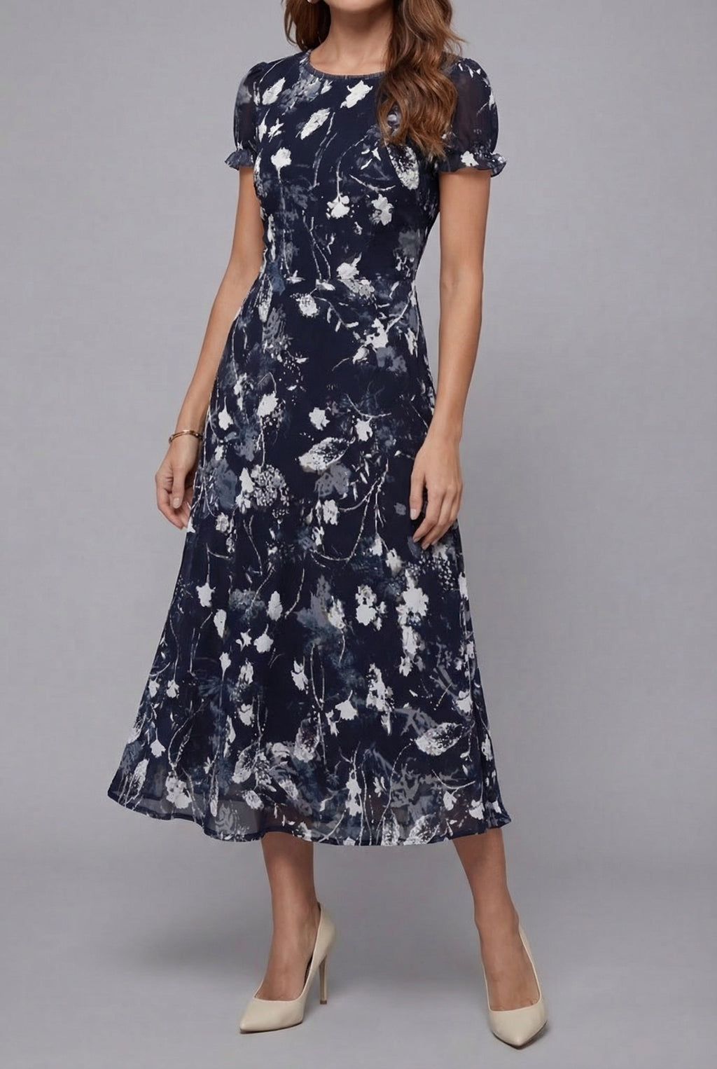 ORSOLYA Women's Short Sleeve Floral Print Midi Dress