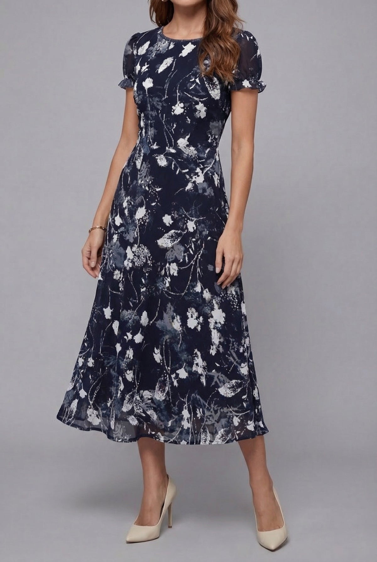 ORSOLYA Women's Short Sleeve Floral Print Midi Dress