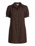 DORINDA Women's Puff-Sleeve European Linen Mini Shirtdress