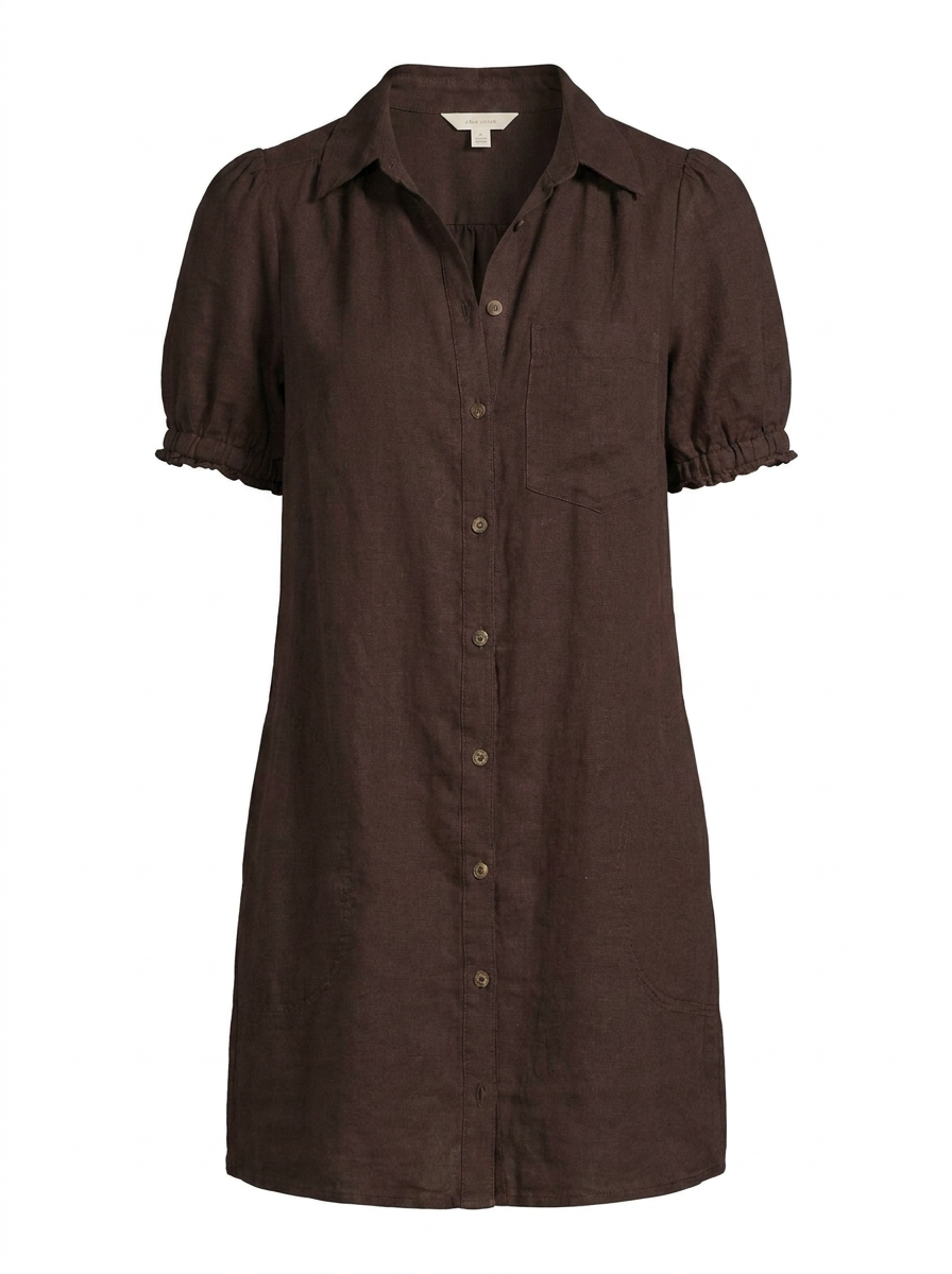 DORINDA Women's Puff-Sleeve European Linen Mini Shirtdress