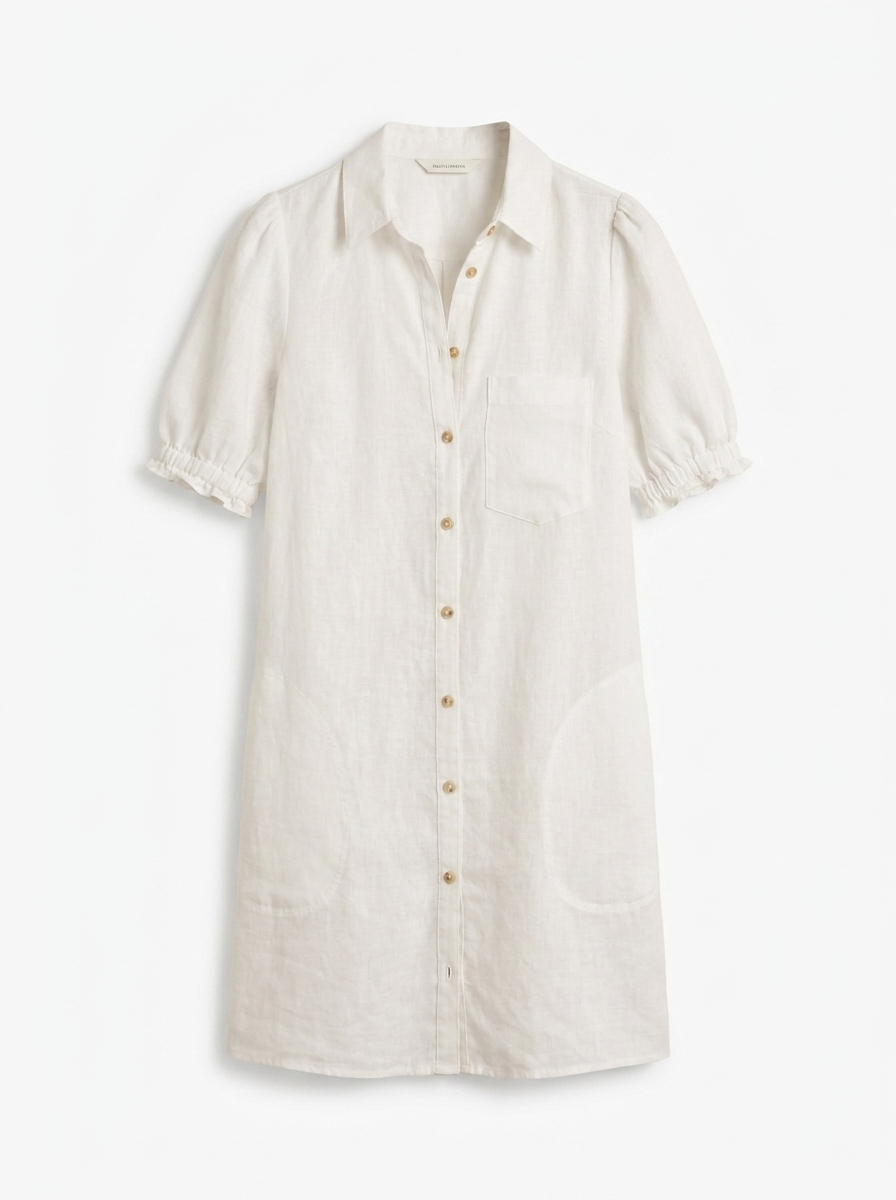YOLANDE Women's Puff-Sleeve European Linen Mini Shirtdress