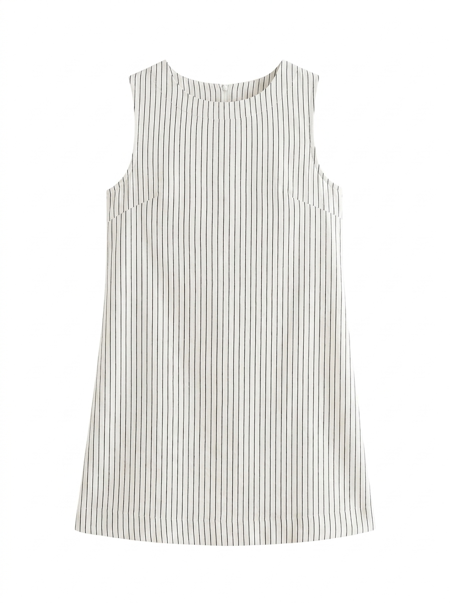 FLORIAN Women's Sleeveless Pinstripe Cotton Shift Dress with Pockets