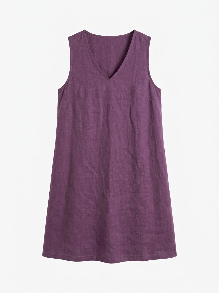 ABRIELLE Women's Sleeveless V-Neck Linen Shift Dress with Pockets