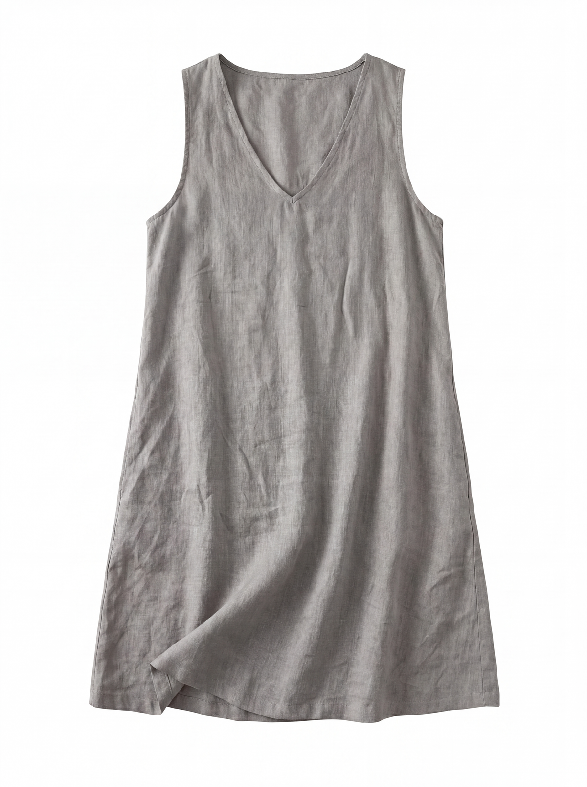 ABRIELLE Women's Sleeveless V-Neck Linen Shift Dress with Pockets
