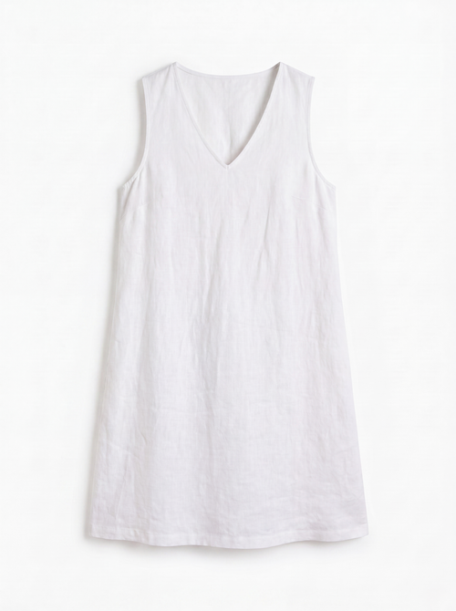 ABRIELLE Women's Sleeveless V-Neck Linen Shift Dress with Pockets