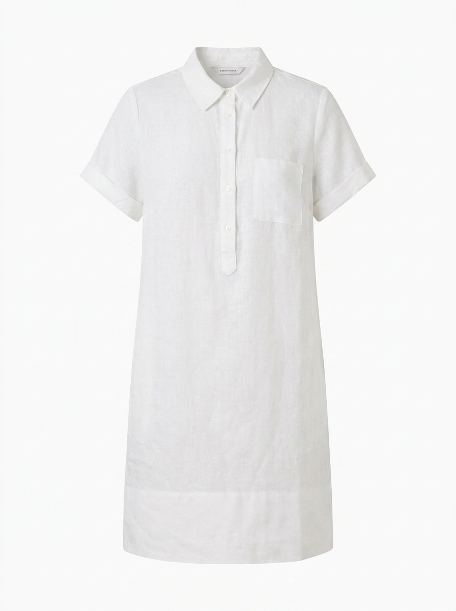 LUCREZIA Women's Short-Sleeve Linen Relaxed Popover Shirtdress with Pockets