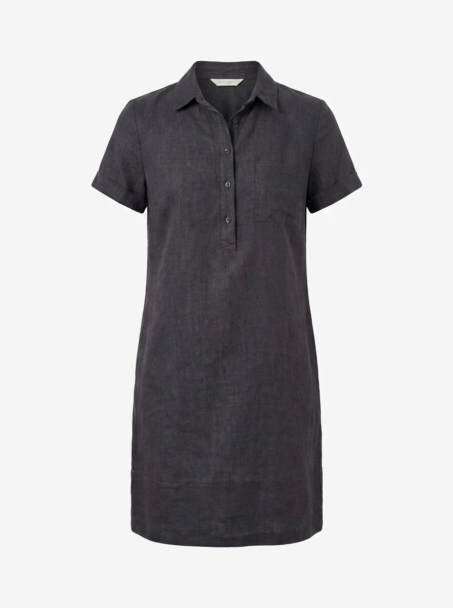 LUCREZIA Women's Short-Sleeve Linen Relaxed Popover Shirtdress with Pockets
