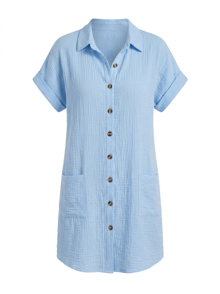 OONA Women's Short-Sleeve Linen Button-Down Shirt Dress with Pockets
