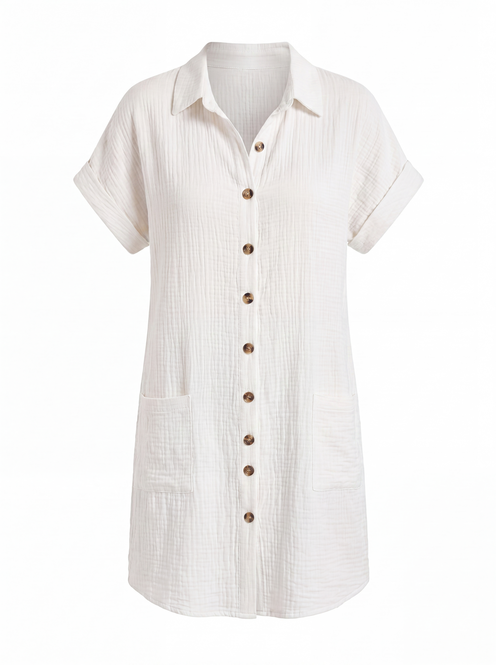 OONA Women's Short-Sleeve Linen Button-Down Shirt Dress with Pockets