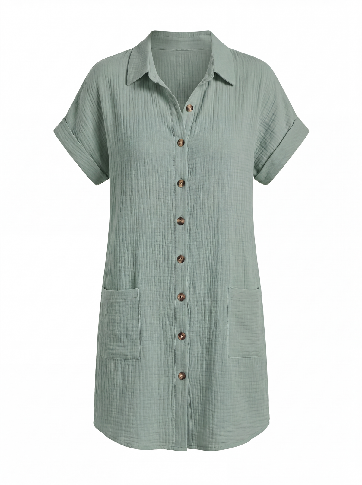 OONA Women's Short-Sleeve Linen Button-Down Shirt Dress with Pockets